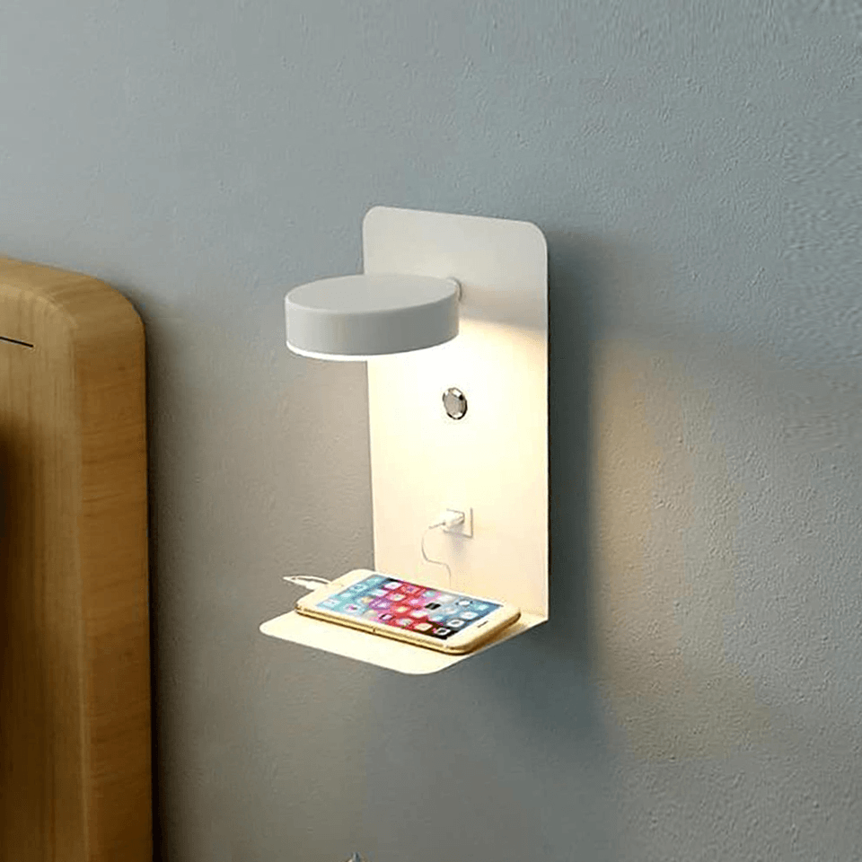 Multi-Angle Bedside Lamp with USB Charging Station & Built-In Shelf – Adjustable LED Lighting