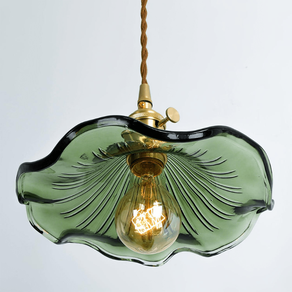 Elegant Hibiscus Flower Pendant Light – Glass & Brass Hanging Lamp