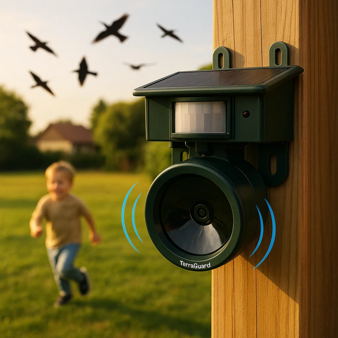 TerraGuard – Weatherproof Solar Bird Repeller with PIR Motion Sensor & Natural Sound Deterrent