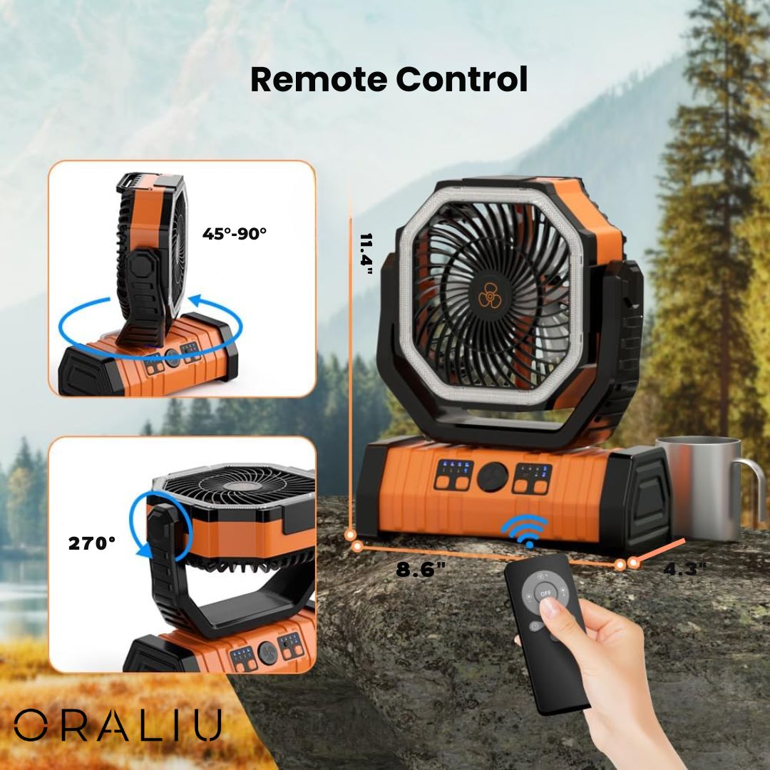 3-in-1 Camping Fan with LED Light & 20000mAh Power Bank – USB Rechargeable & Wireless
