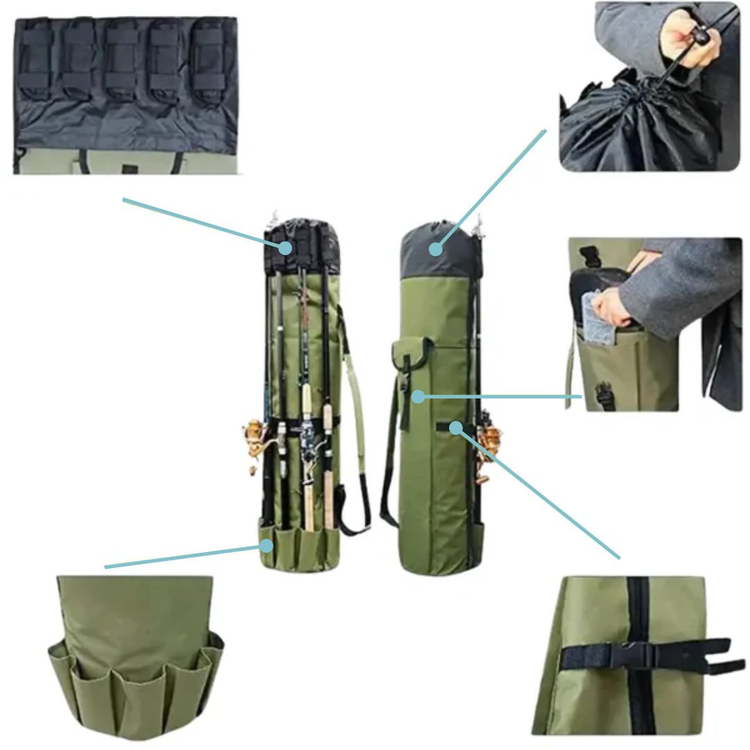 Fishing Rod Carry Bag – Foldable, Lightweight & Durable Storage with 5-Rod Capacity (Army Green)