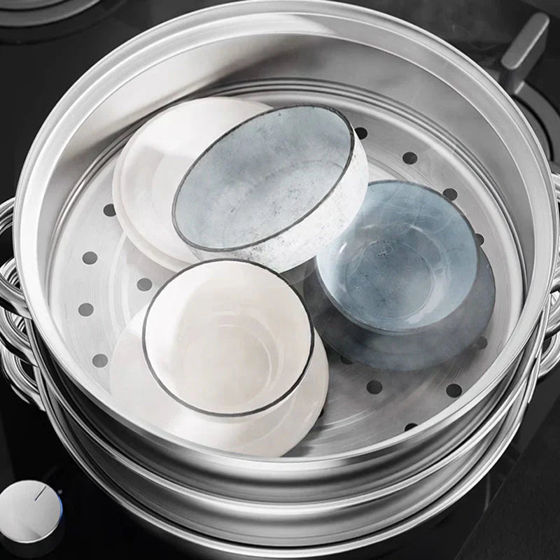 Stainless Steel 3-Tier Steamer with Handles & Glass Lid – Healthy, Efficient Cooking