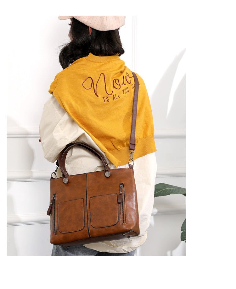 Vintage Leather Autumn Shoulder Bag for Women – Stylish PU Crossbody Tote