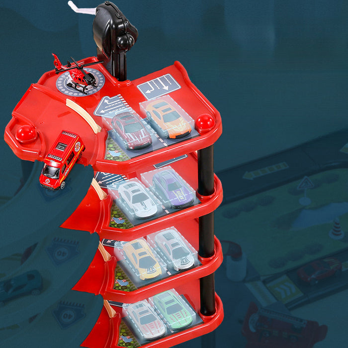 FirePark Garage Playset – Multi-Level Fire Station with Fire Trucks & Traffic Signs for Adventurous Kids