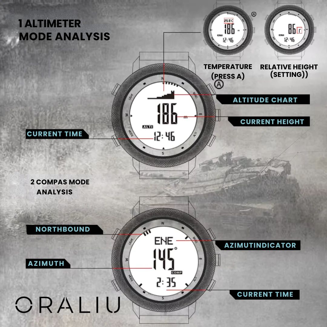 Outdoor Sports Watch – Waterproof 50M, Barometer, Altimeter & Compass