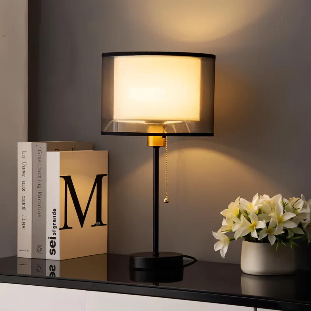 Lumis – Vintage Table Lamp with Double Fabric Shade | Warm Ambient Lighting for Bedroom or Living Room