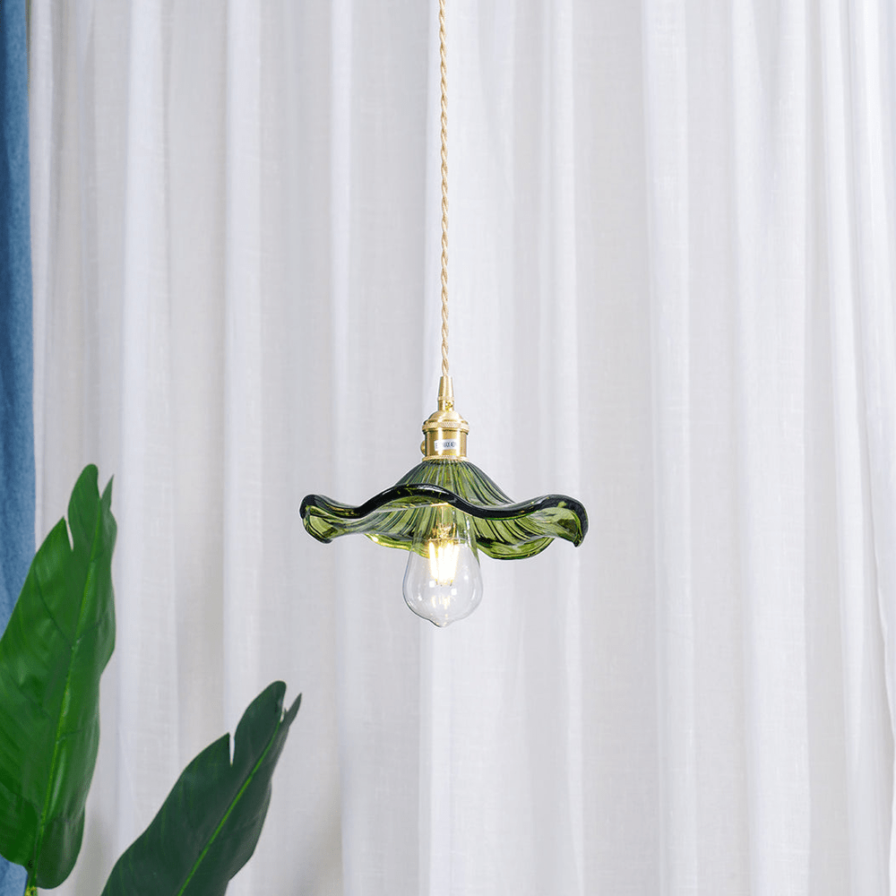 Elegant Hibiscus Flower Pendant Light – Glass & Brass Hanging Lamp