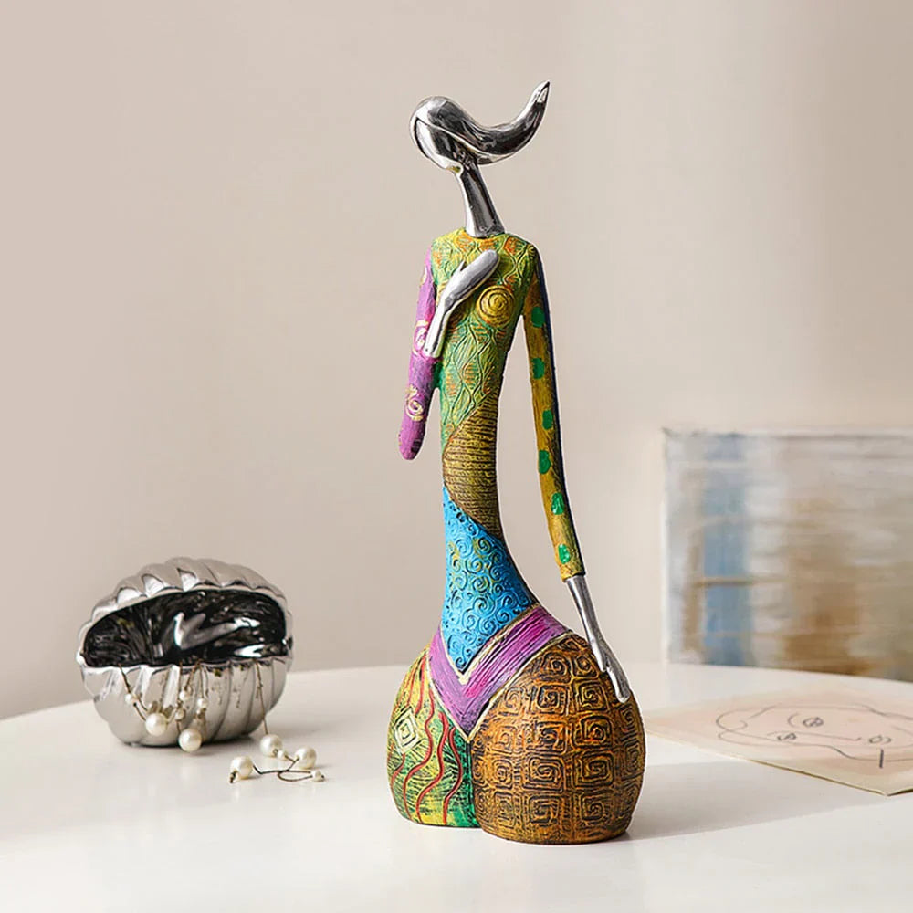 Modern Abstract Woman Sculptures – Handcrafted Colourful Resin Art for Home Decor