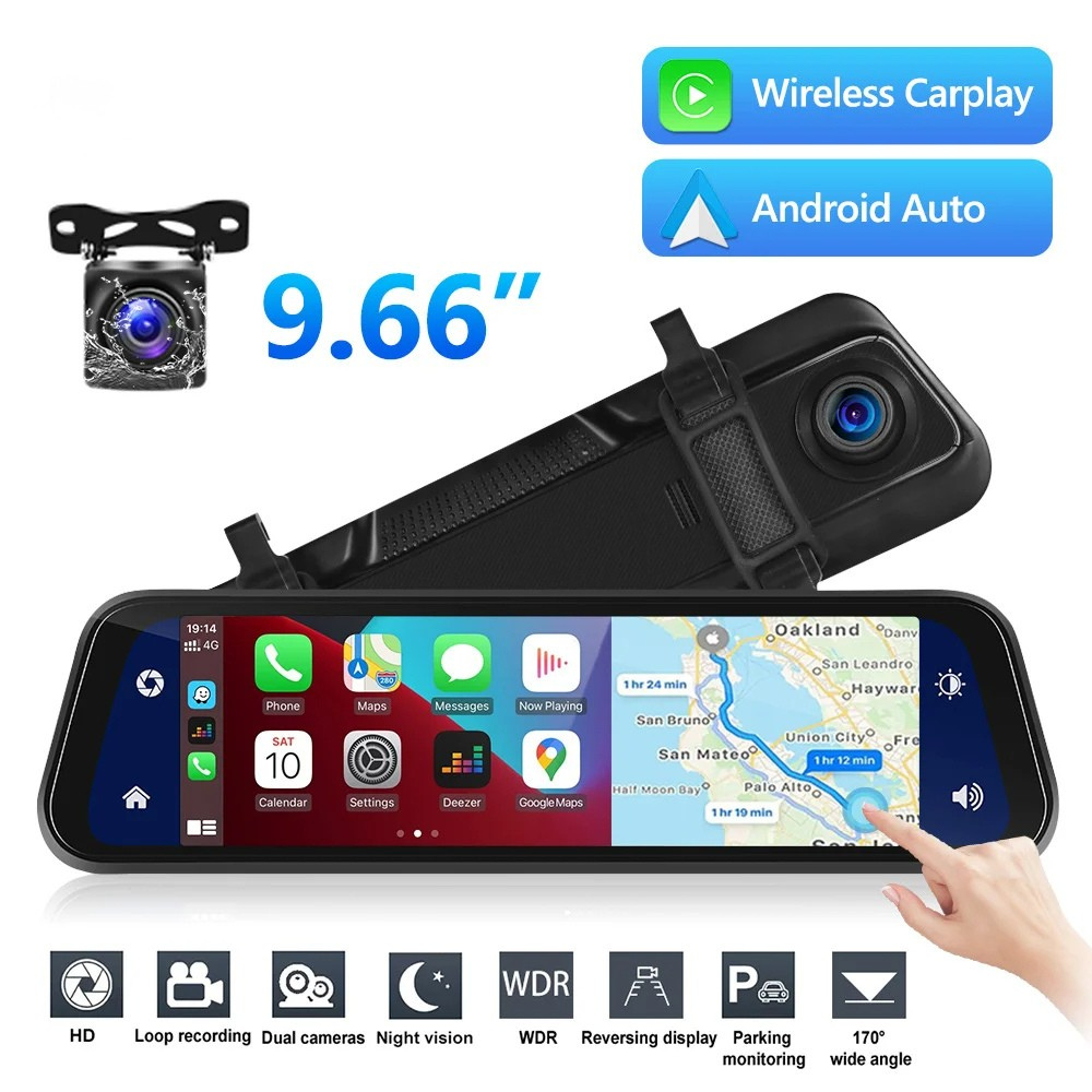 VisionMirror Pro – Ultra HD Mirror Dash Cam with Wireless CarPlay & Android Auto