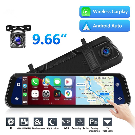 VisionMirror Pro – Ultra HD Mirror Dash Cam with Wireless CarPlay & Android Auto