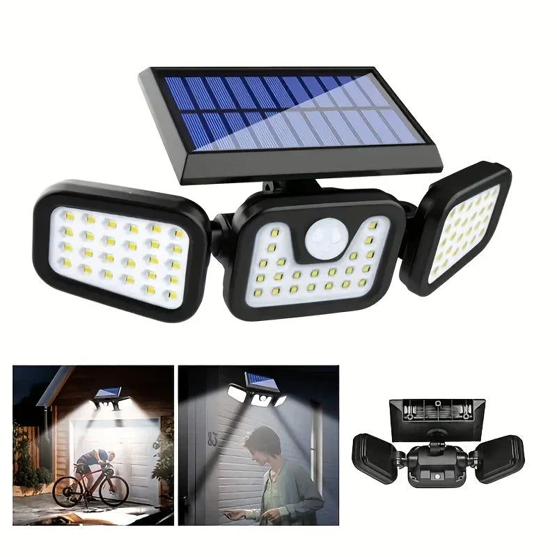 Solar LED Floodlight with Motion Sensor – 3-Head Outdoor Security Lighting for Garden, Driveway & Garage