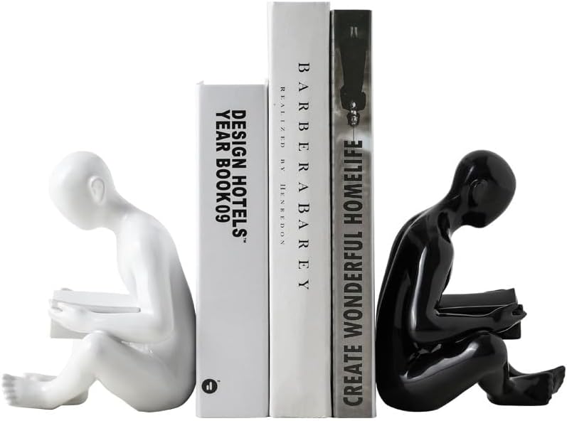 StoryKeeper – Nordic Bookend Sculpture of a Reading Man – Artistic Resin Desk Decor for Books, Magazines & Office Spaces