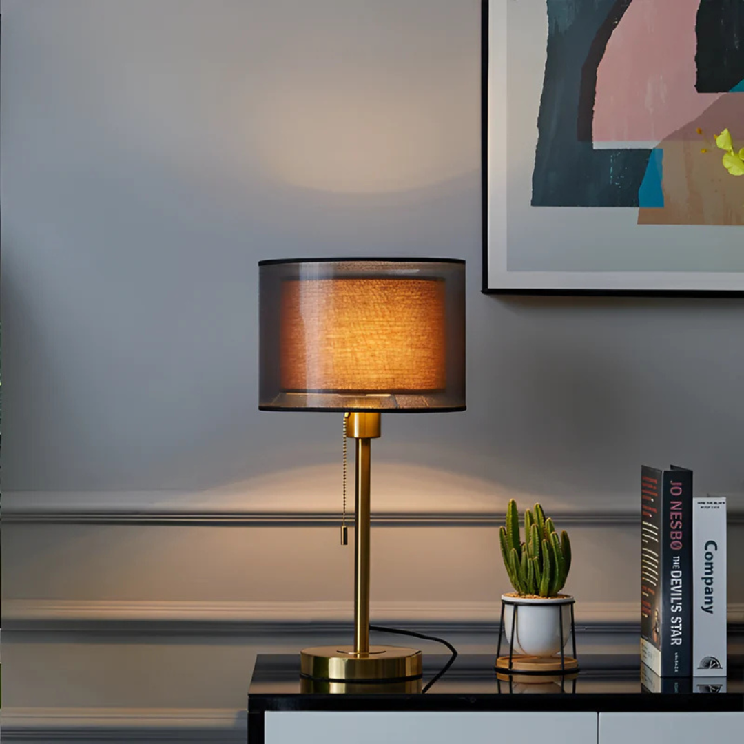 Lumis – Vintage Table Lamp with Double Fabric Shade | Warm Ambient Lighting for Bedroom or Living Room