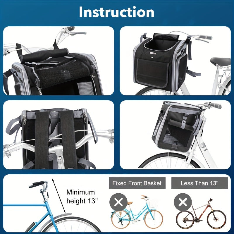 Expandable Pet Bike Basket – Comfortable & Safe Bicycle Carrier for Small Dogs and Cats