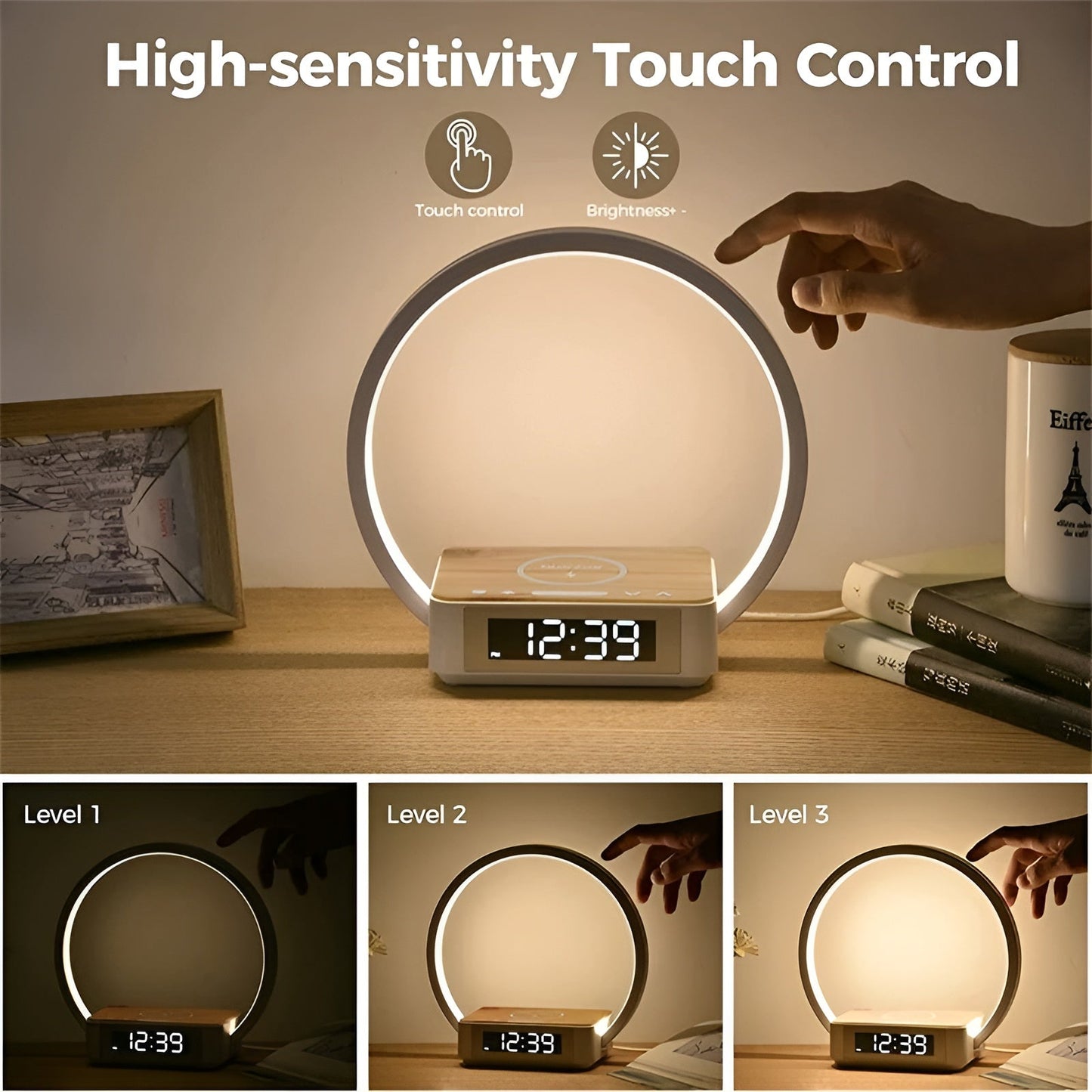 GlowMax 3-in-1 LED Table Lamp – Wireless Charger, Alarm Clock & Touch Control