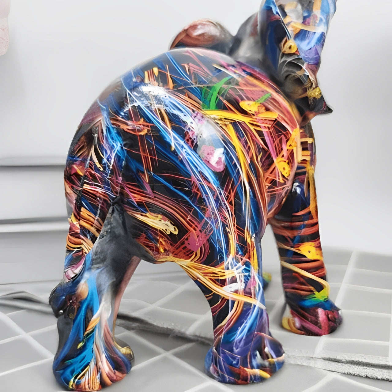 Abstract Elephant Statue – Colourful African Design with Raised Trunk for Good Luck