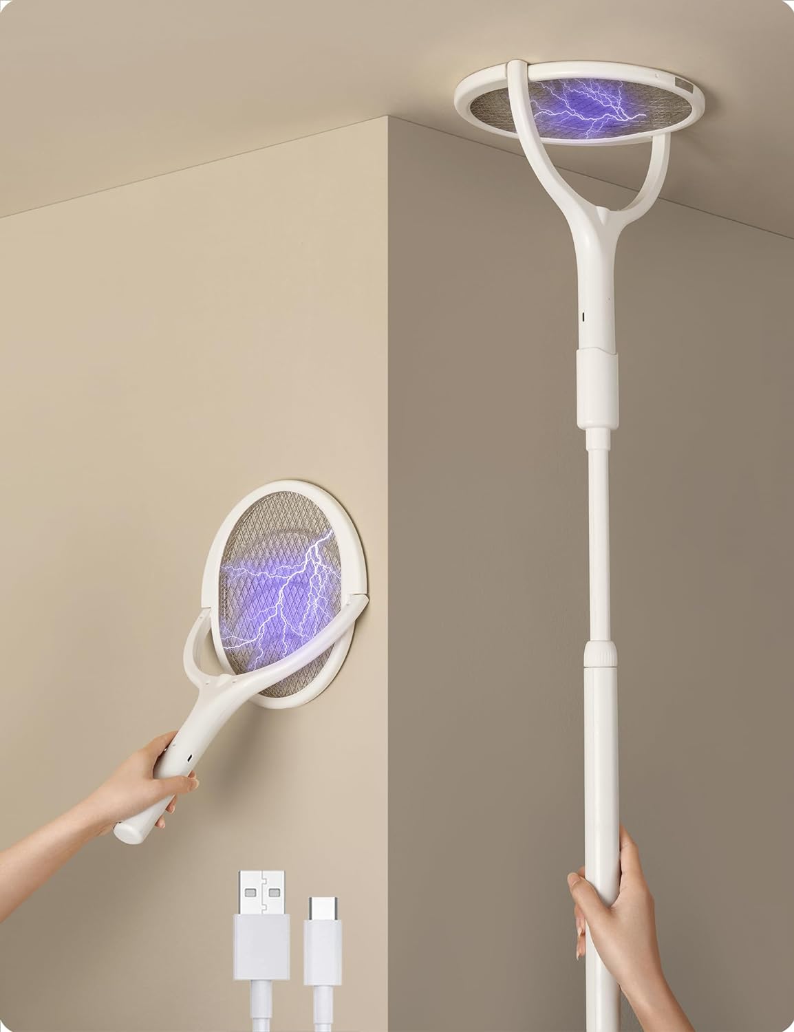 Rechargeable Electric Fly Swatter with Flexible 90° Rotating Head – High-Voltage Mosquito & Insect Zapper