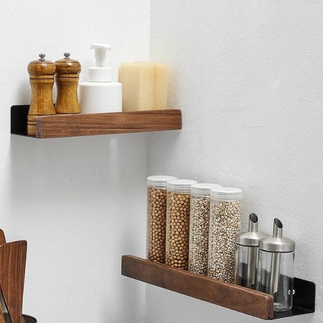 Solid Wood Bathroom Shelf – No-Drill Wall Mounted Bathroom Organiser