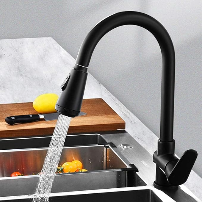 Velvra Matte Black Pull-Out Kitchen Tap with Dual Spray & Single Lever Control