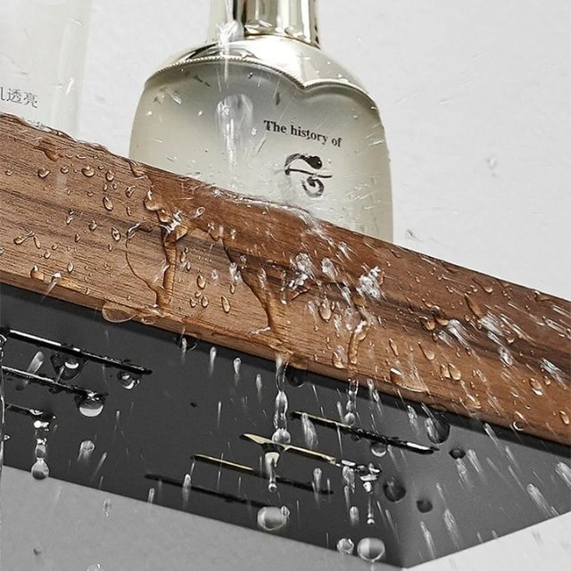 Solid Wood Bathroom Shelf – No-Drill Wall Mounted Bathroom Organiser