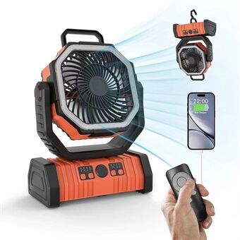 3-in-1 Camping Fan with LED Light & 20000mAh Power Bank – USB Rechargeable & Wireless
