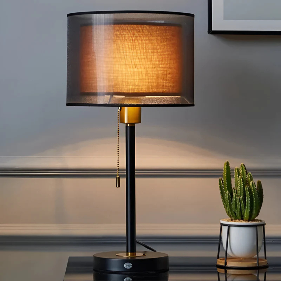 Lumis – Vintage Table Lamp with Double Fabric Shade | Warm Ambient Lighting for Bedroom or Living Room