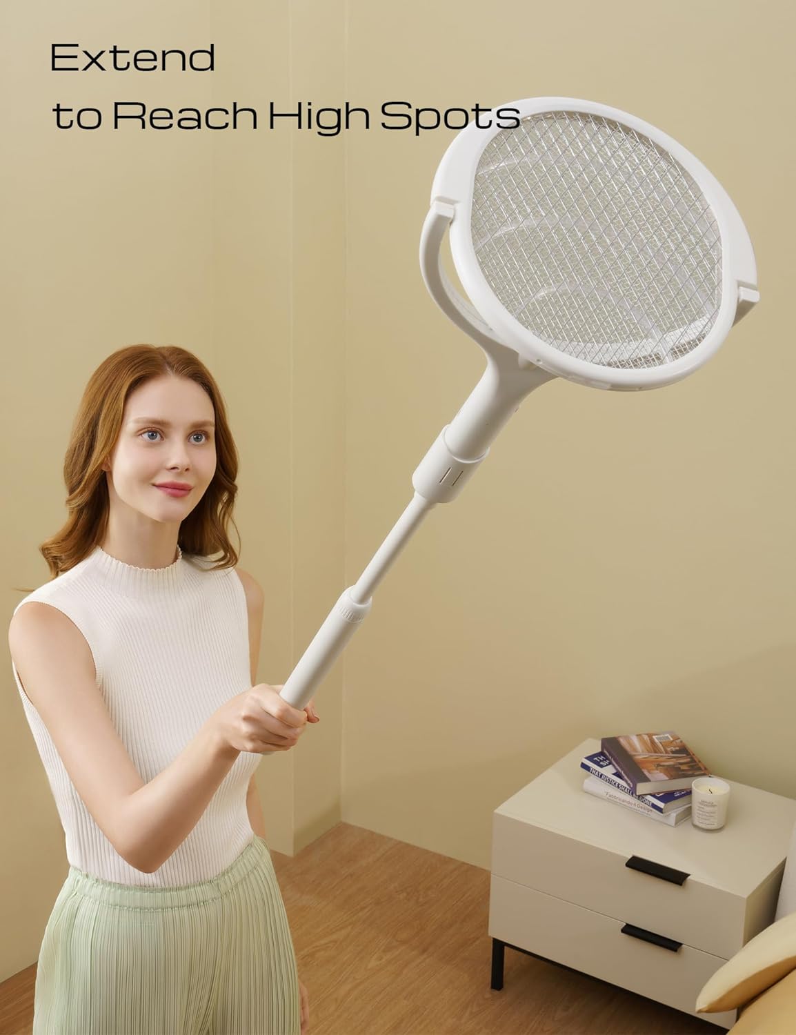 Rechargeable Electric Fly Swatter with Flexible 90° Rotating Head – High-Voltage Mosquito & Insect Zapper