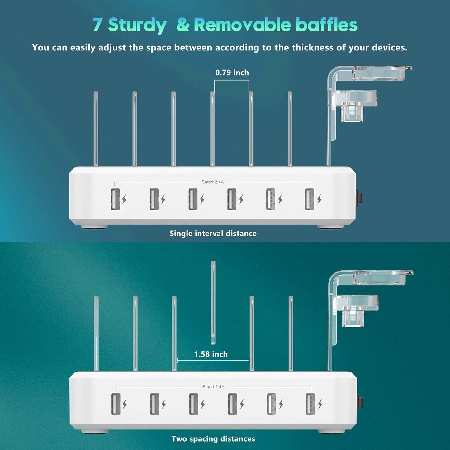 6-Port Multiple Device Fast Charging Station Organizer with Smart IC & Cable Set