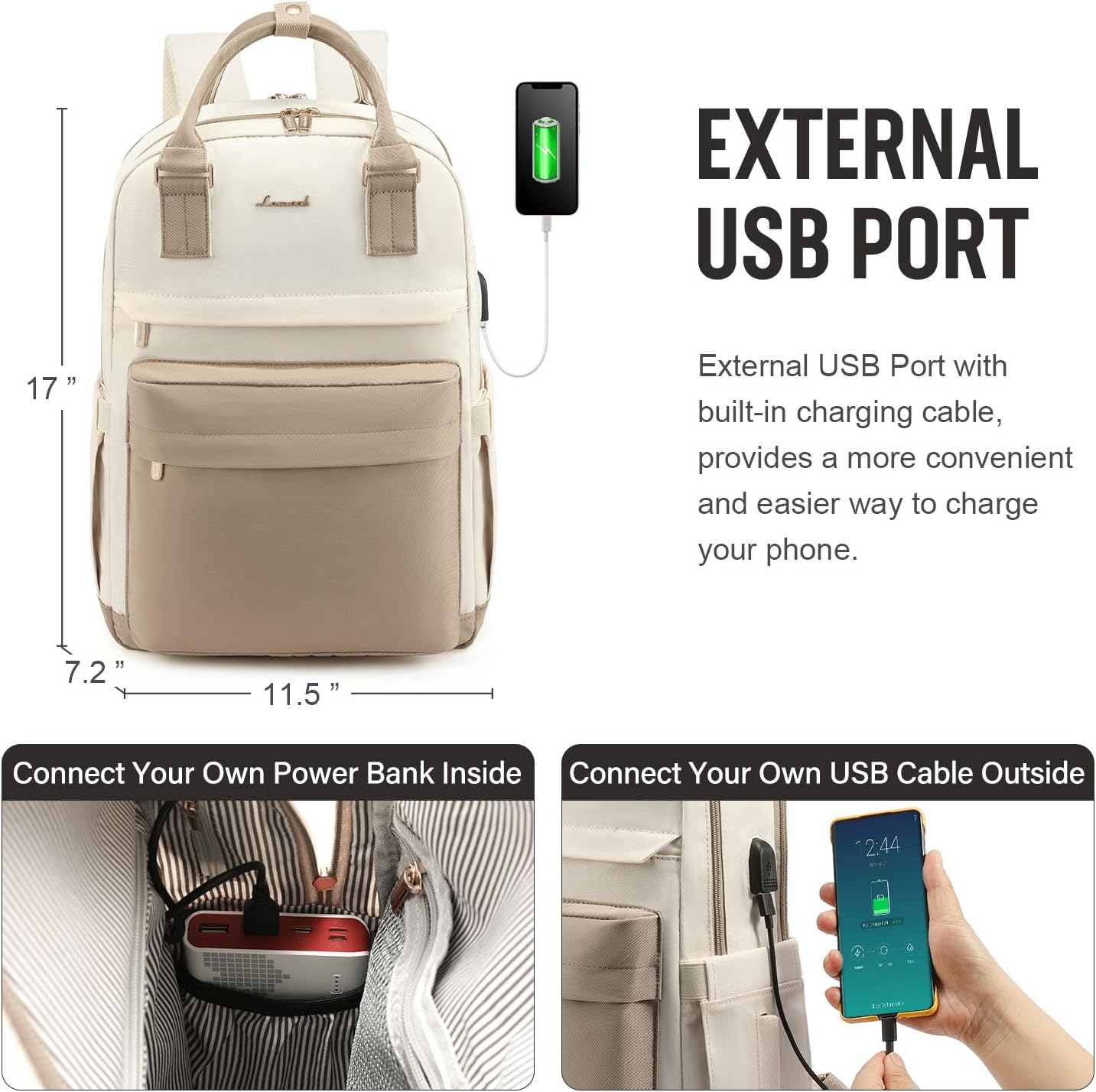 Women’s Waterproof Laptop Backpack with USB Charging – Stylish 17-Inch Work, School & Travel Bag