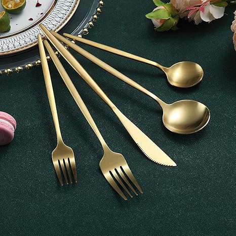 Minimalist Flatware Set – 20-Piece Titanium-Coated Stainless Steel Cutlery | Modern Matte Finish for Elegant Dining
