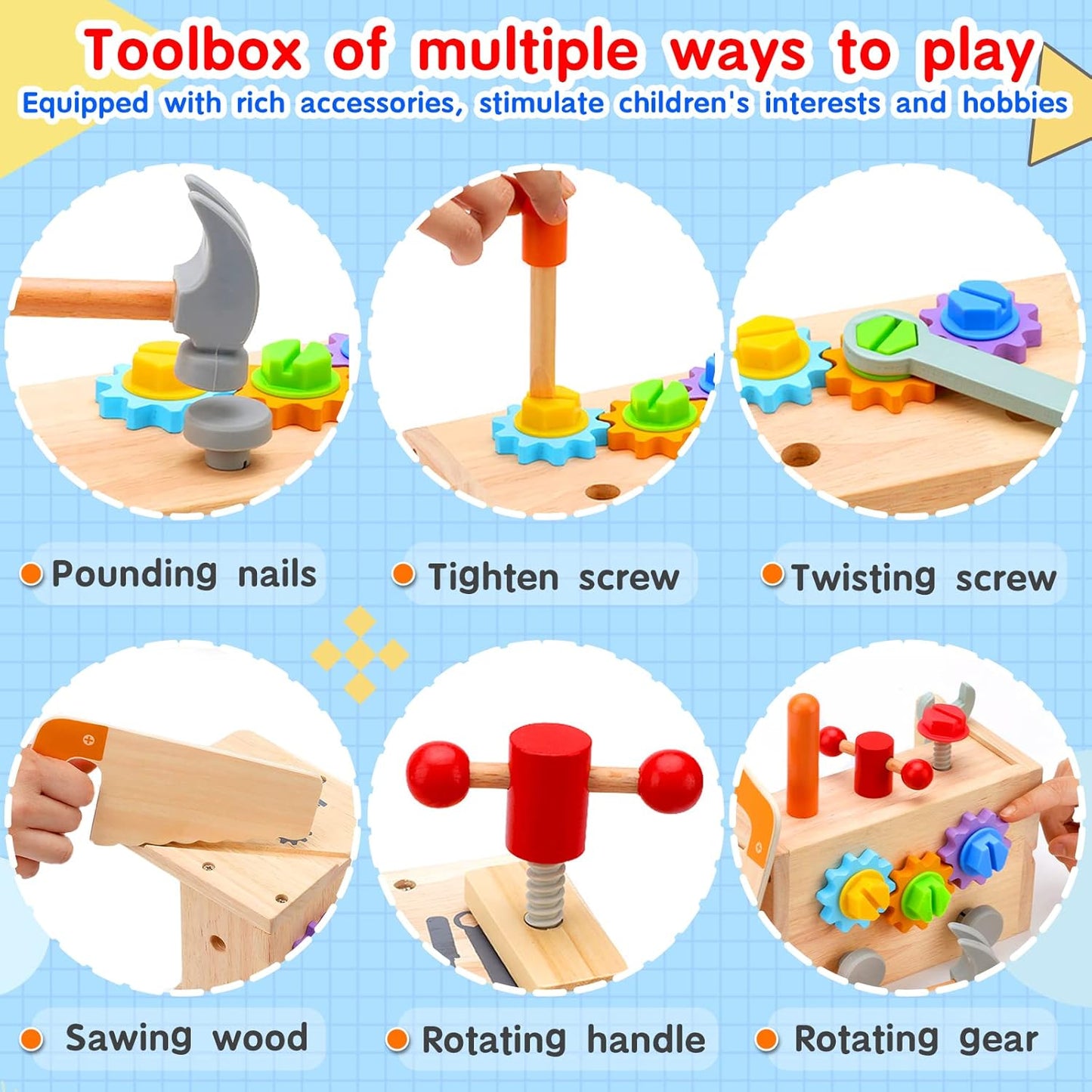 29-Piece Wooden Tool Box Set | Montessori STEM Educational Construction Toy for Kids Aged 2 to 6