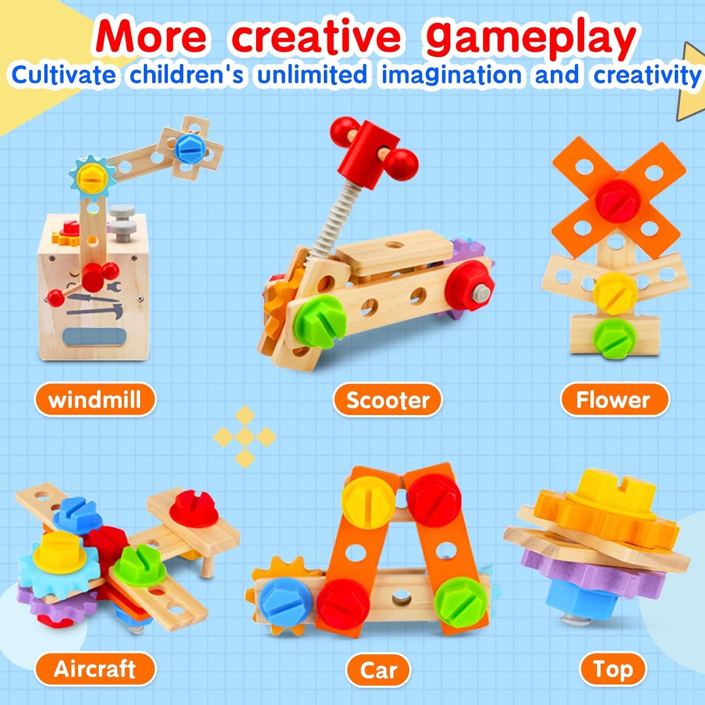 29-Piece Wooden Tool Box Set | Montessori STEM Educational Construction Toy for Kids Aged 2 to 6