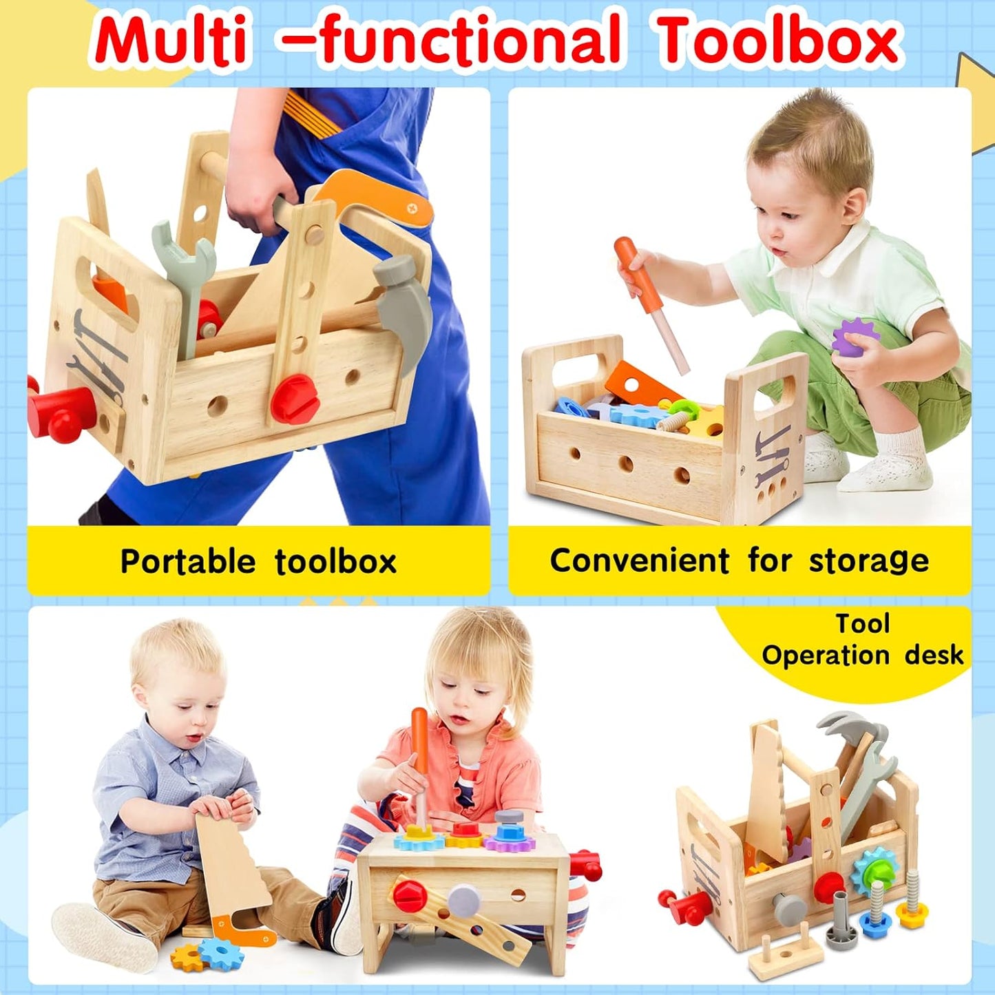 29-Piece Wooden Tool Box Set | Montessori STEM Educational Construction Toy for Kids Aged 2 to 6