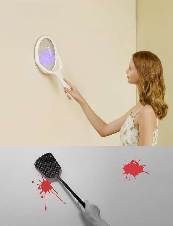 Rechargeable Electric Fly Swatter with Flexible 90° Rotating Head – High-Voltage Mosquito & Insect Zapper