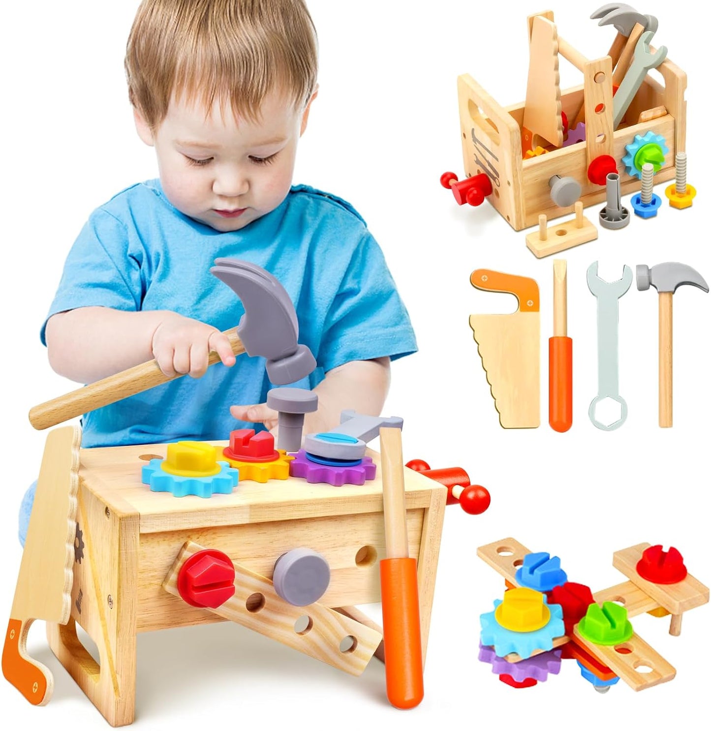 29-Piece Wooden Tool Box Set | Montessori STEM Educational Construction Toy for Kids Aged 2 to 6