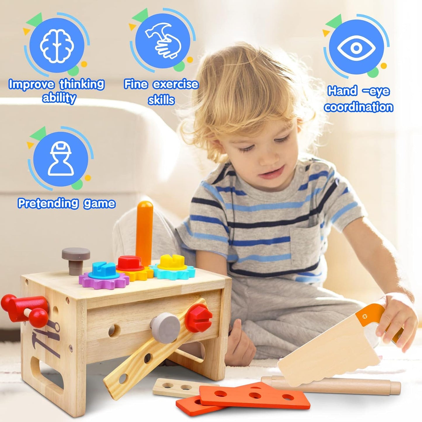 29-Piece Wooden Tool Box Set | Montessori STEM Educational Construction Toy for Kids Aged 2 to 6