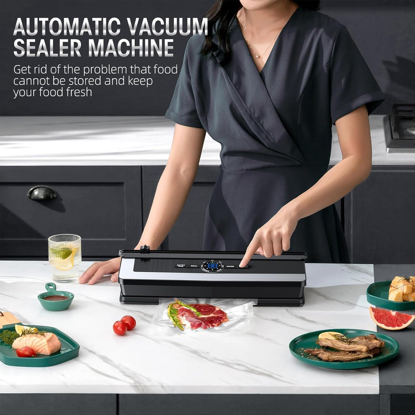 8-in-1 Vacuum Sealer with Built-In Cutter | Food Saver Machine for Dry & Moist Foods