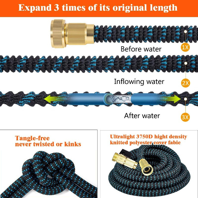 AquaFlex Expandable Garden Hose – Lightweight, Flexible, Leakproof Water Hose with Brass Connectors