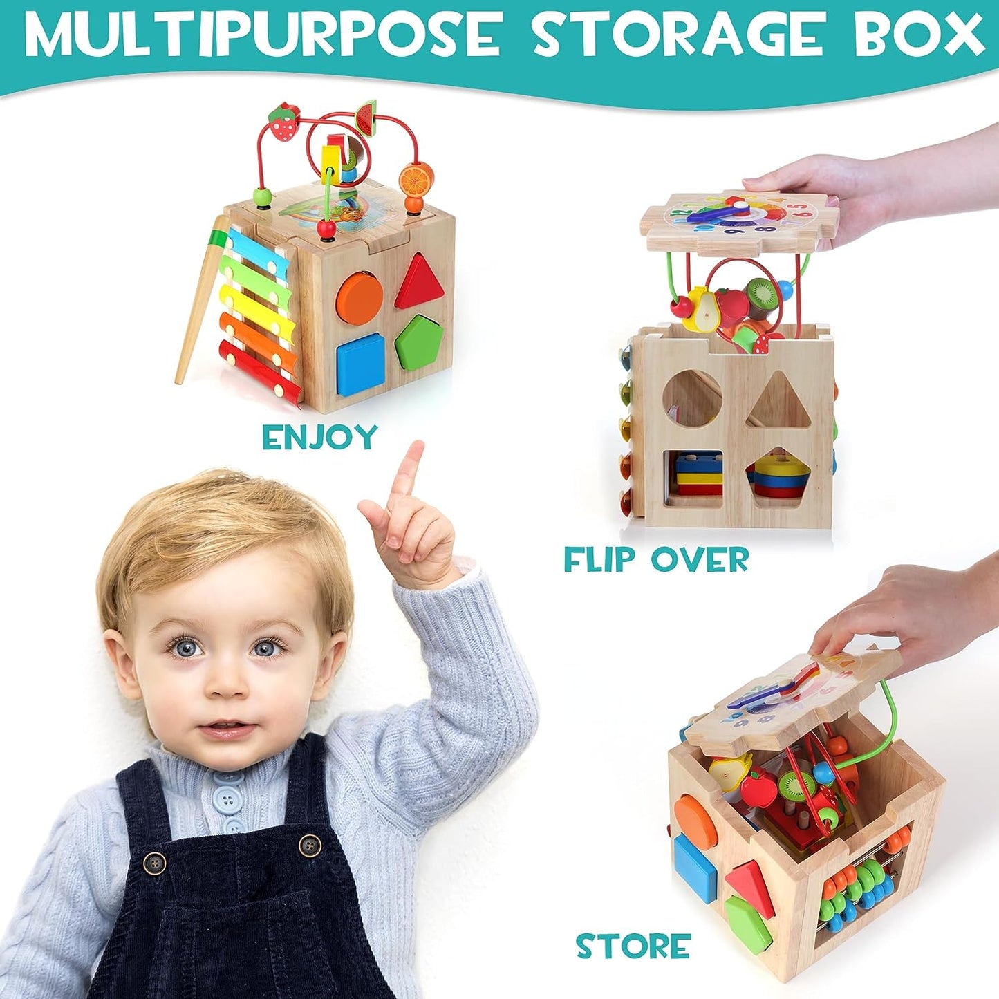 EduCube 8-in-1 – Montessori Wooden Learning Toy for Toddlers (18+ Months)