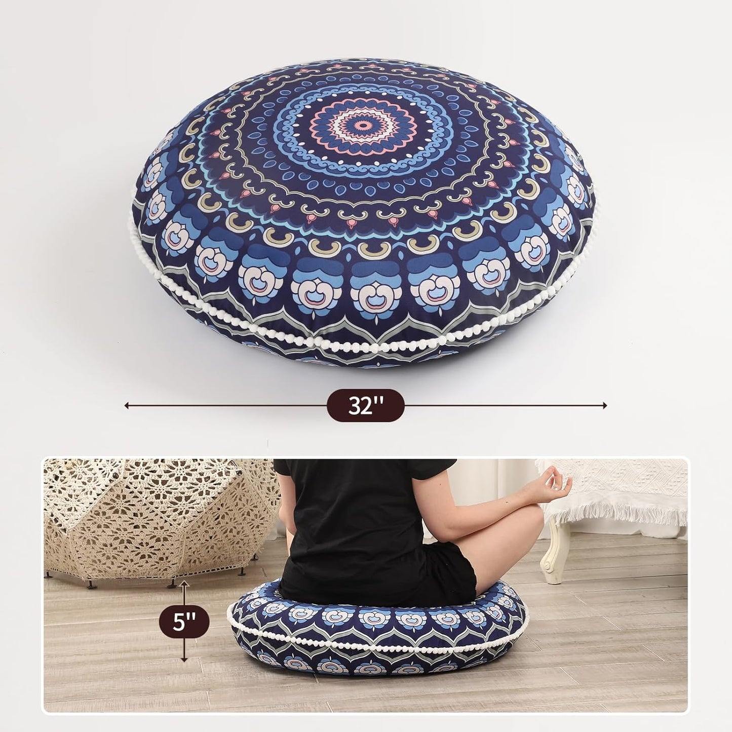 Large Round Meditation Cushion with Memory Foam – 81cm Yoga & Floor Support Pillow