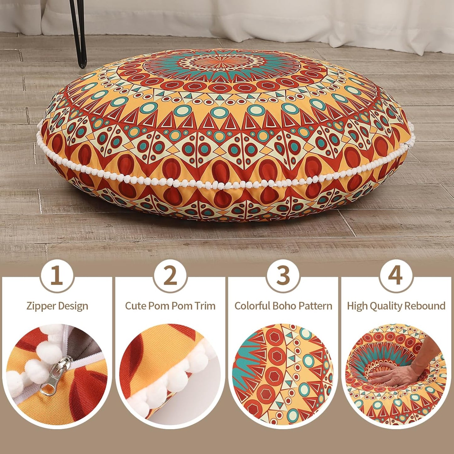 Large Round Meditation Cushion with Memory Foam – 81cm Yoga & Floor Support Pillow