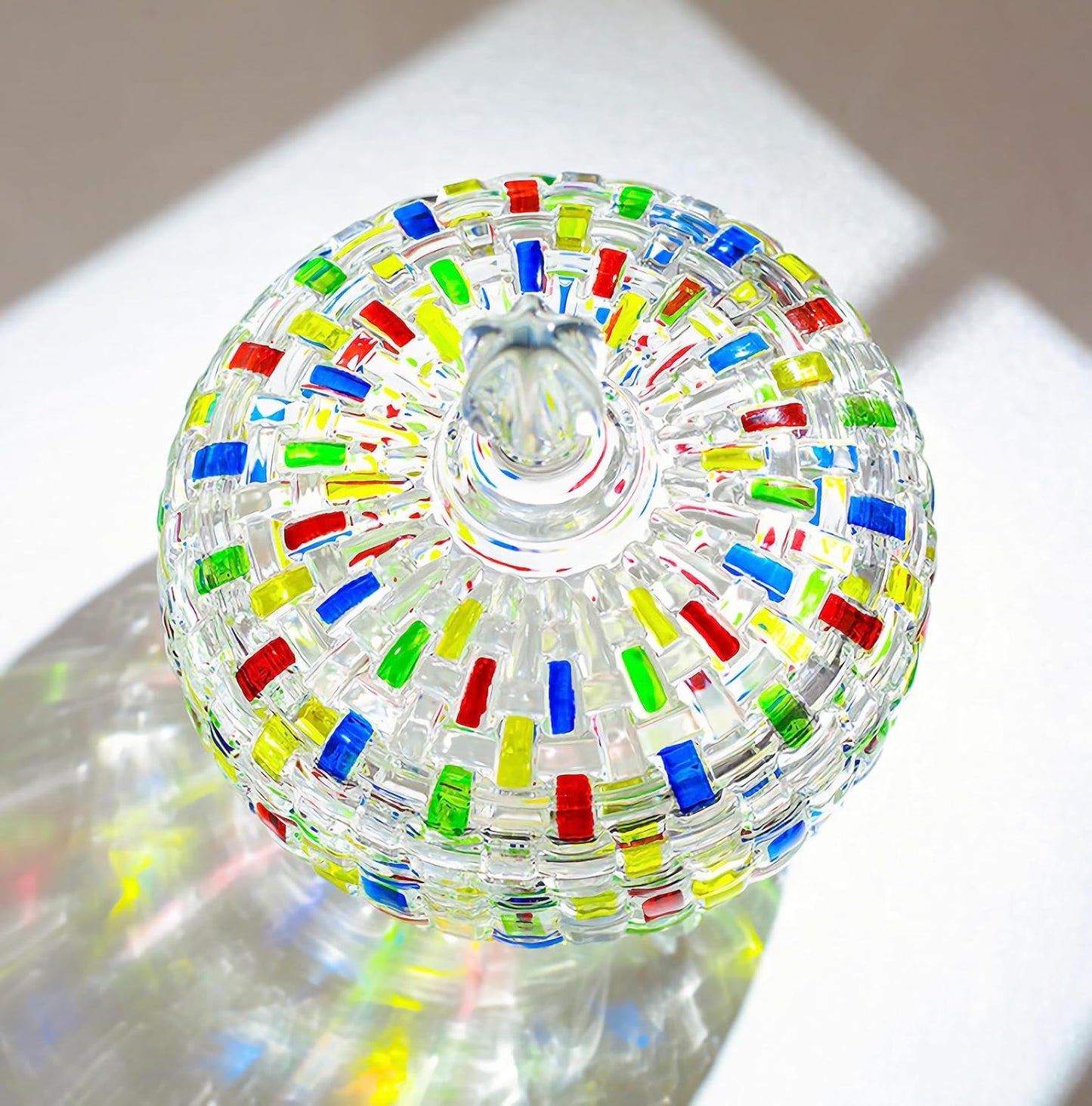 LustreCharm Stained Glass Candy Jar with Lid – Colourful Decorative Storage Pot