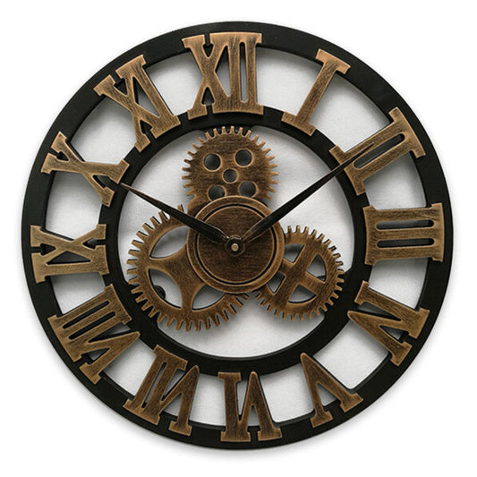Retro Industrial Wall Clock – Decorative Wooden Gear Design for Home & Office