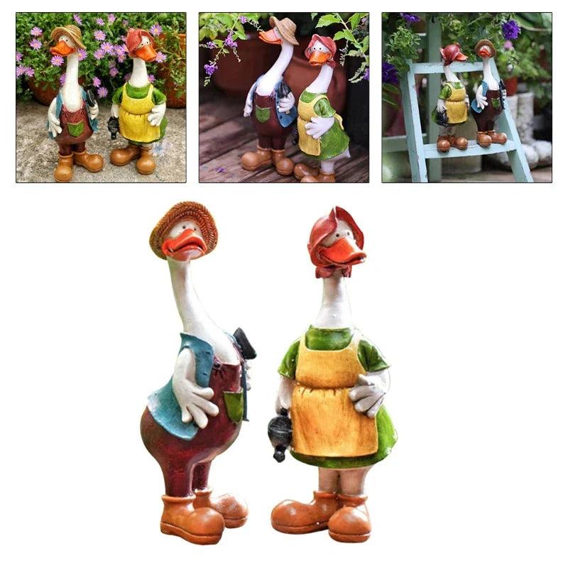 Hand-Painted Duck Couple Garden Ornaments – Elegant Resin Duck Statues for Outdoor & Indoor Decor