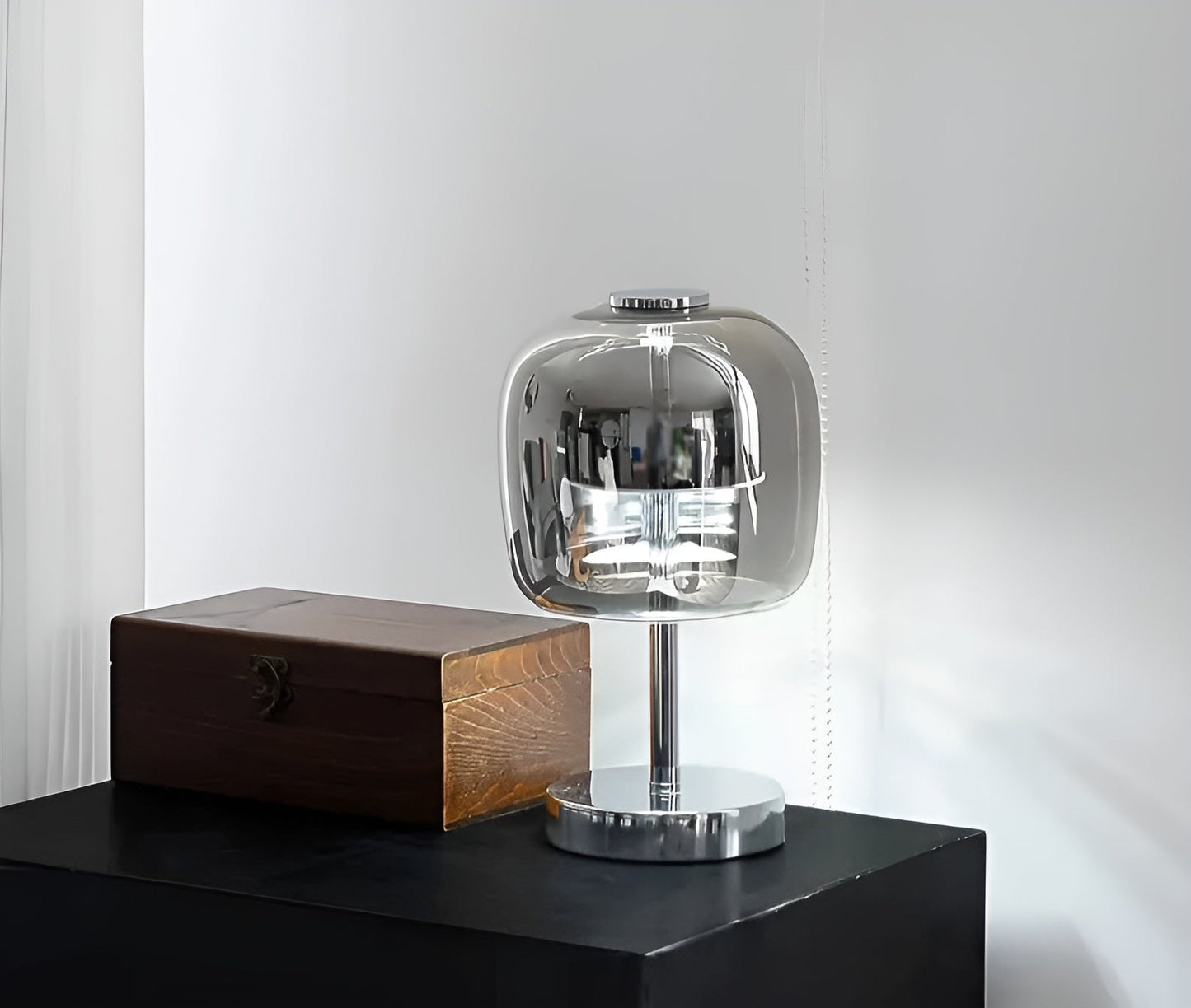 Gleam Glass Table Lamp – Smoky Grey USB-Powered Dimmable LED Light for Bedroom & Desk