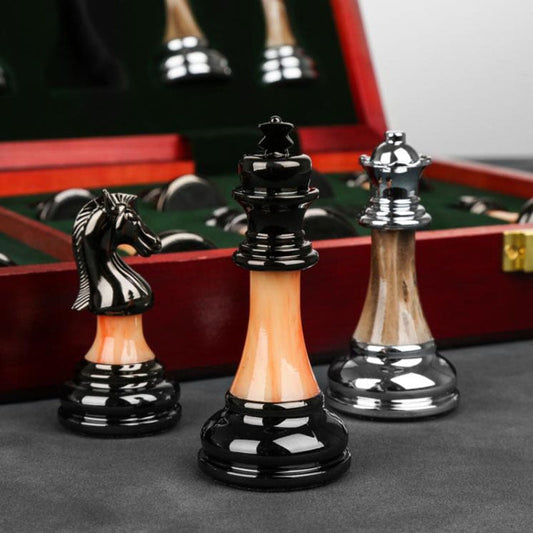 Luxury Metal Chess Set with 45cm Wooden Board – Premium Decorative Game Set