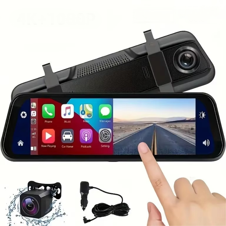 VisionMirror Pro – Ultra HD Mirror Dash Cam with Wireless CarPlay & Android Auto
