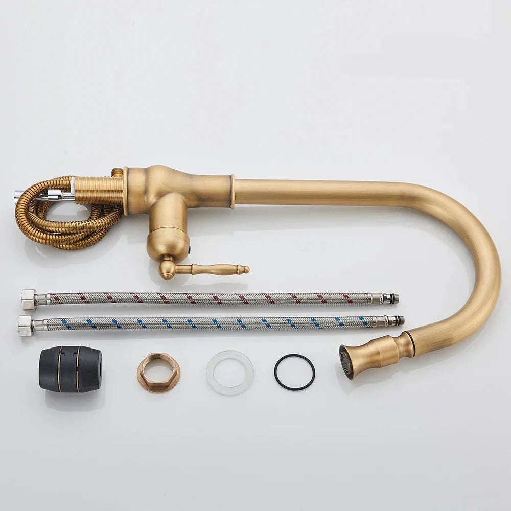 VintageTap Antique Brass Kitchen Tap – Retro Style Mixer Faucet with Swivel Spout
