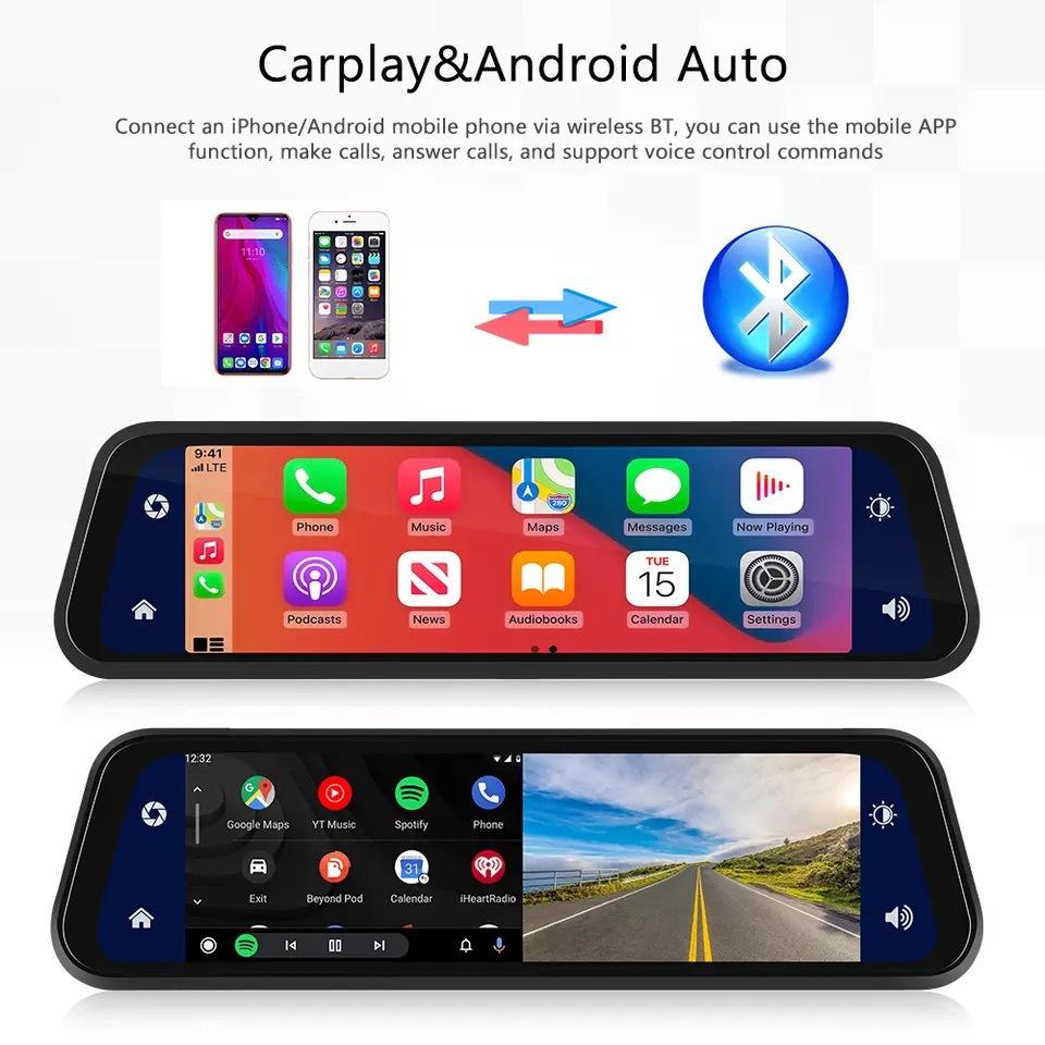 VisionMirror Pro – Ultra HD Mirror Dash Cam with Wireless CarPlay & Android Auto