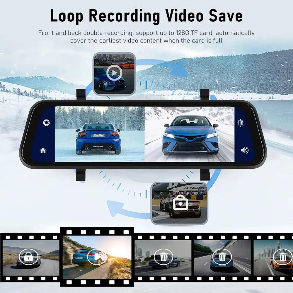 VisionMirror Pro – Ultra HD Mirror Dash Cam with Wireless CarPlay & Android Auto